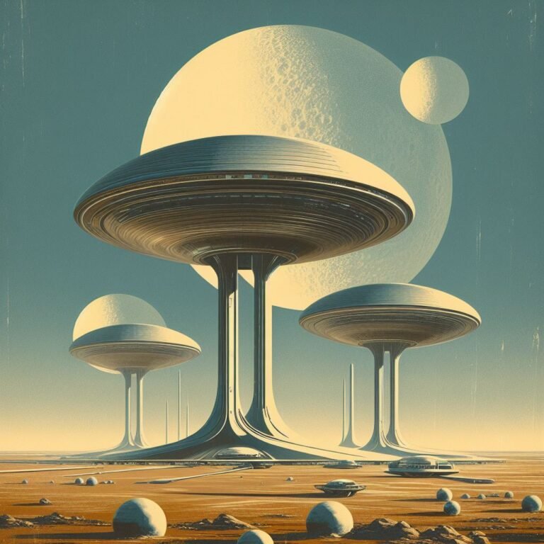 A retrofuturistic scene