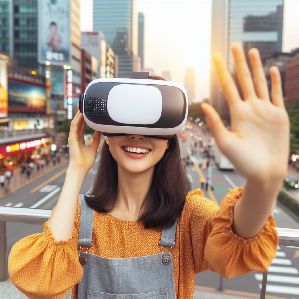 a Happy Women wearing a VR headset