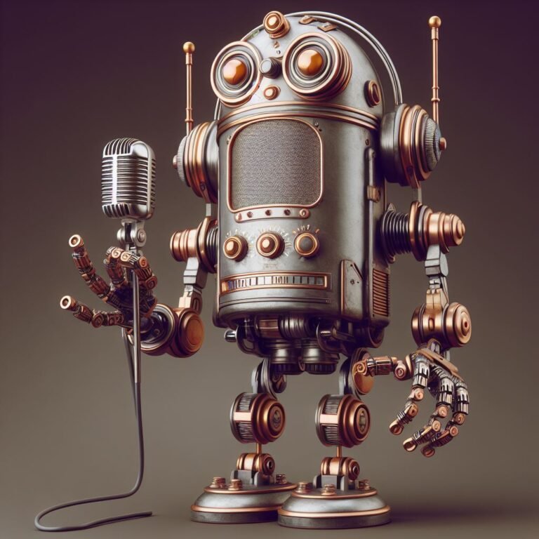 a vintage microphone robot, digital art