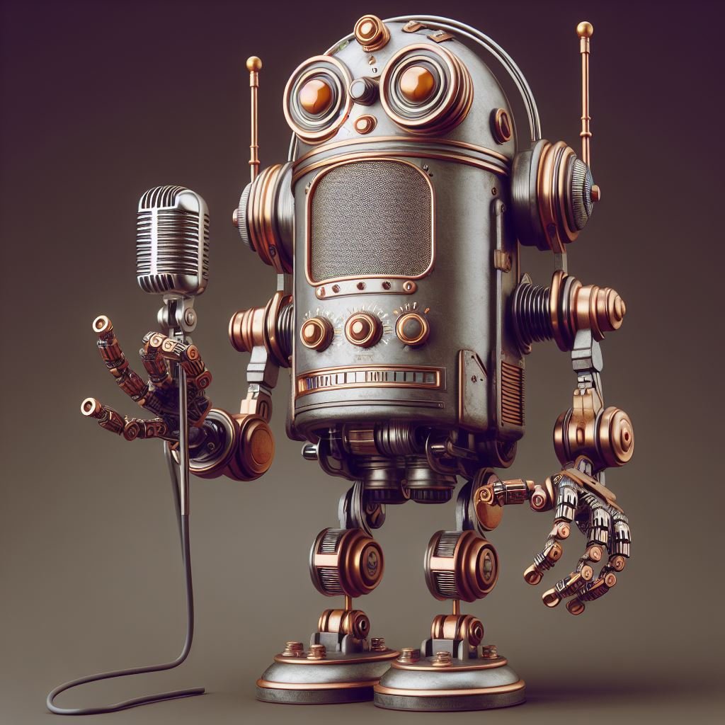 a vintage microphone robot, digital art