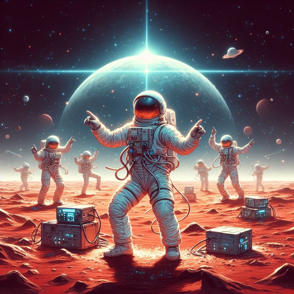 an astronaut dance party.